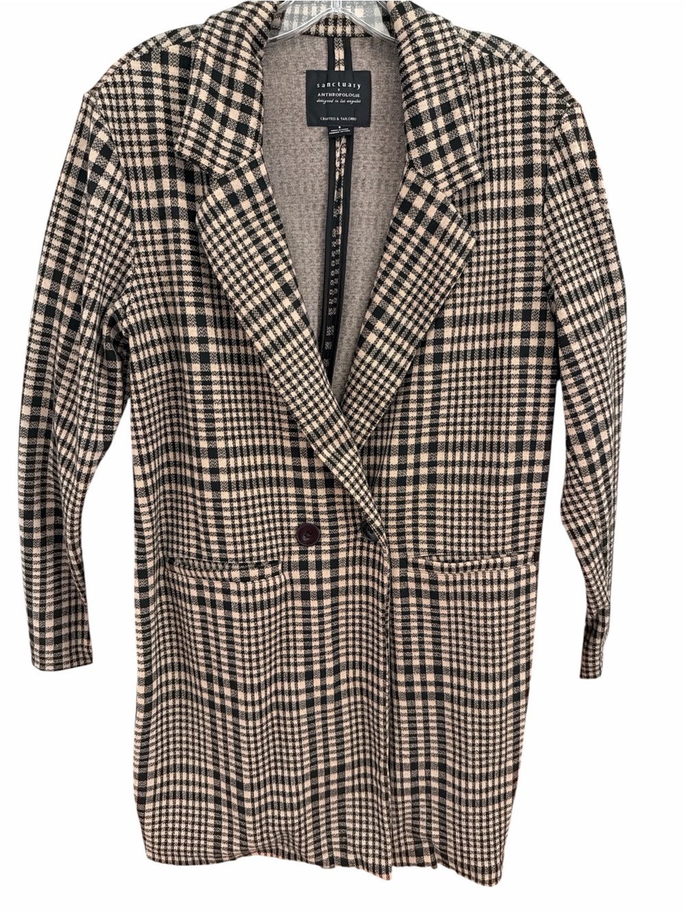 Sanctuary x Anthropologie Carleton Black & Tan Plaid Knit Blazer Size Small NWOT - Picture 7 of 7
